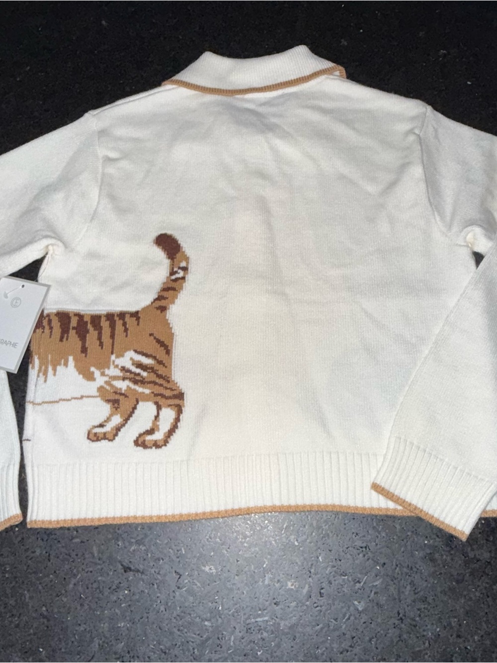 Calligraphie Playful Tabby Cat & Yarn Ball Button-Down Knit Cardigan Sweater L - Picture 4 of 9